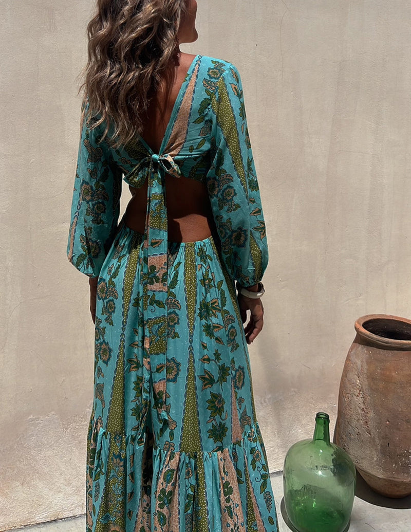 Surprised by You Printed Side Cutout Elastic Waist Maxi Dress