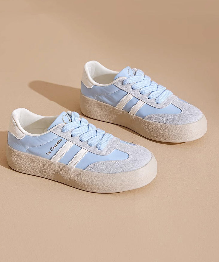 Splicing Platform Flat Shoes Rose Faux Leather Lace Up