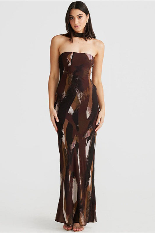 Strapless Print Bodycon Maxi Dress
