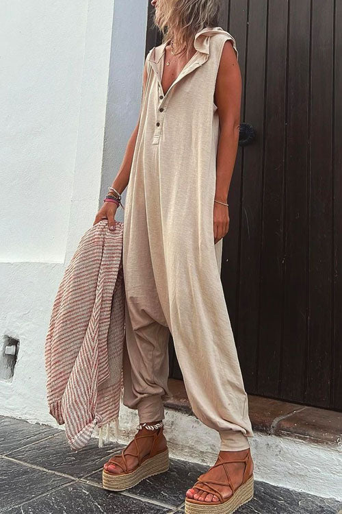 Moxidress La Vie Pocketed Half Button Hoodied Jumpsuit(5 Colors Available)