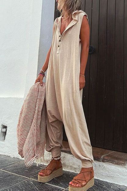 Moxidress La Vie Pocketed Half Button Hoodied Jumpsuit(5 Colors Available)