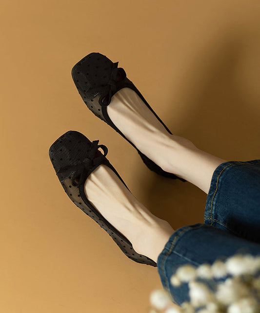 Black Bow Splicing Comfy Tulle Flat Shoes for