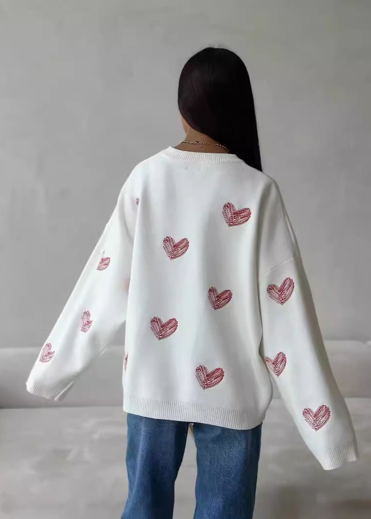 Heart Pattern Pullover Sweater