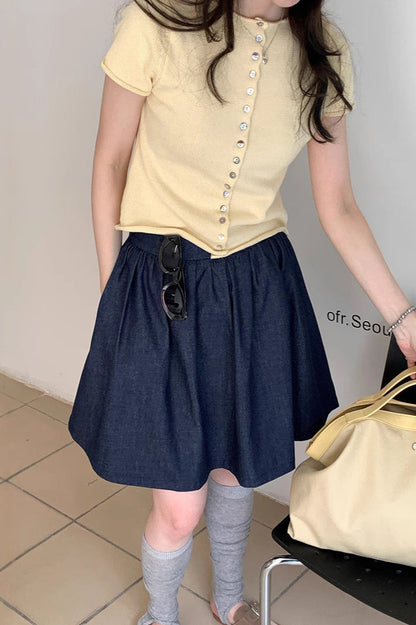 Blue High Waist a Line Denim Mini Skirt