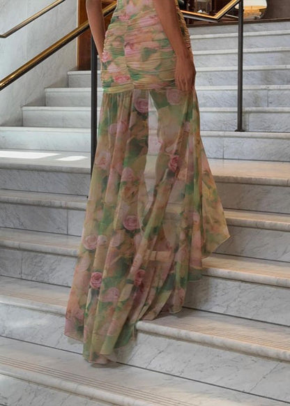 Watercolor Whisper - Mesh Maxi Dress
