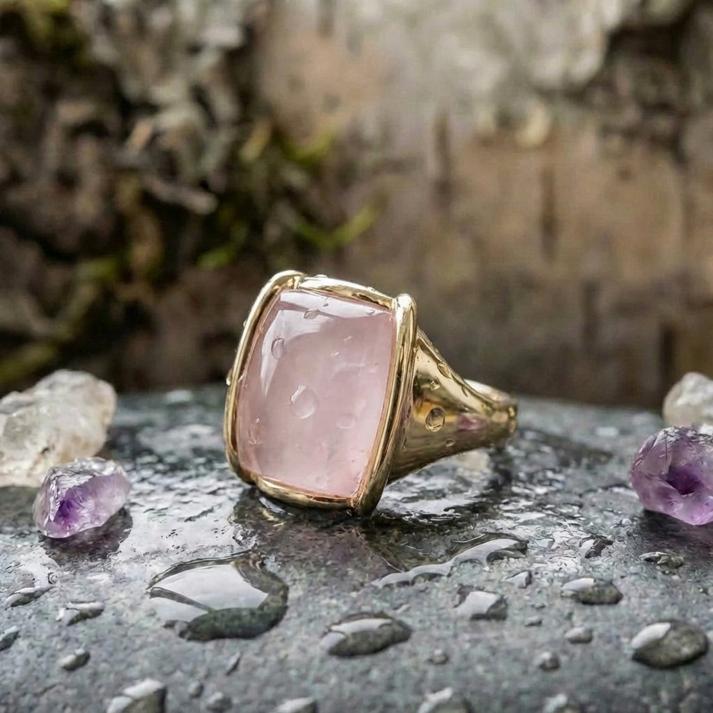 Vintage Square Pink Golden Ring