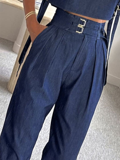Cut Out Vest High-neck Suit Pants Set