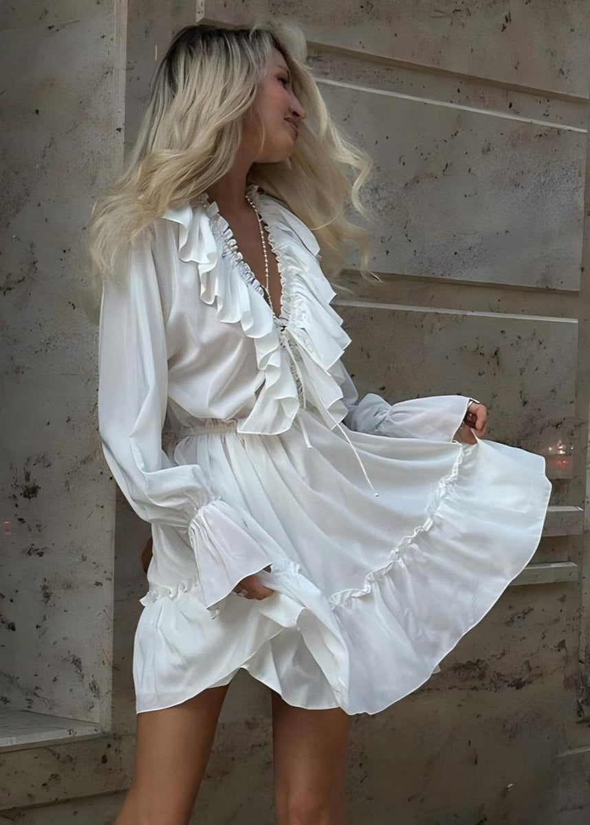 Ruffled Long-sleeve Mini Dress – Romantic Charm