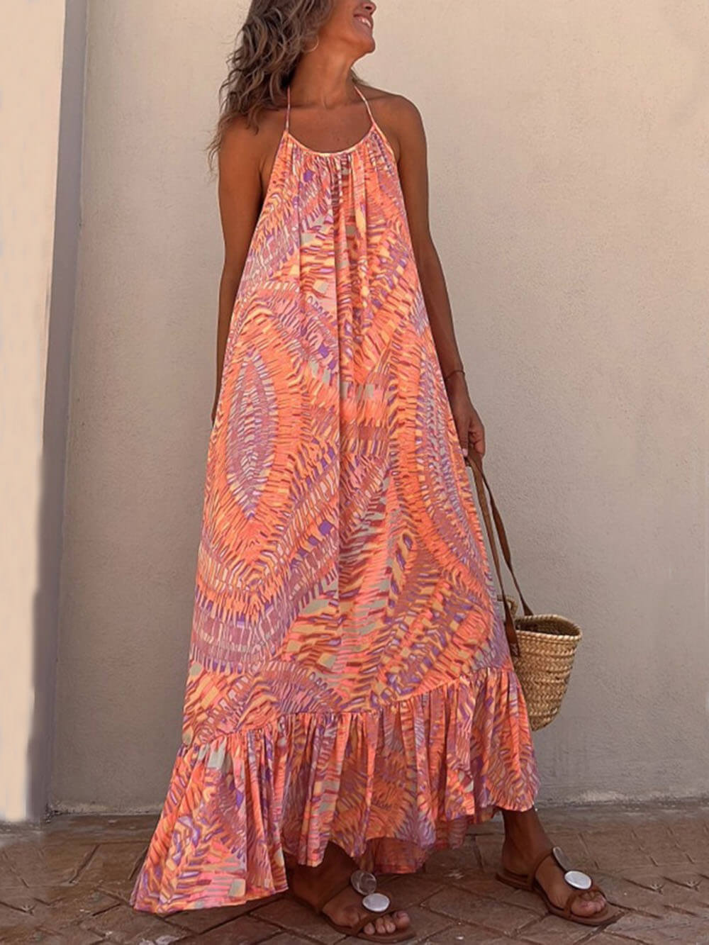 Santorini Sunrise - Print A-line Maxi Dress
