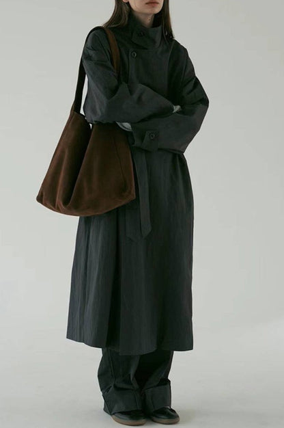 Oversized Stand Collar Long Overcoat
