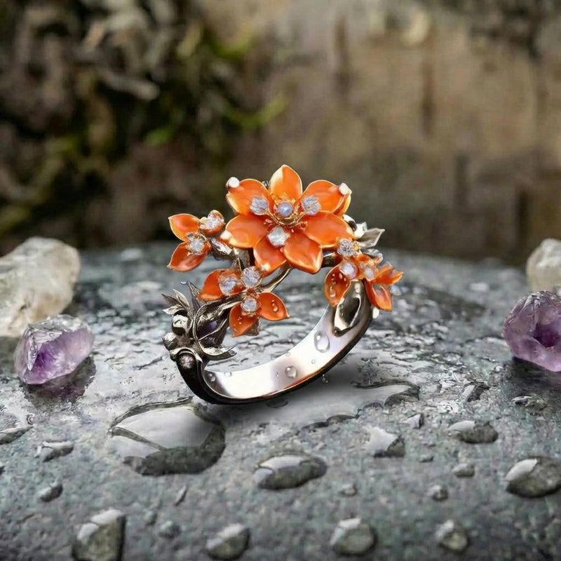 Elegant Orange Flower Ring