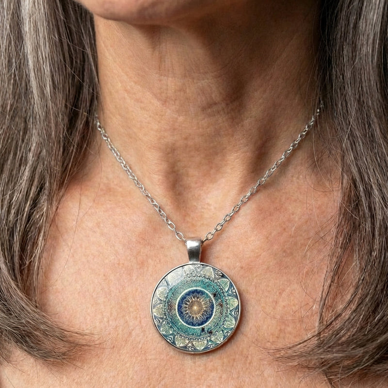 Vintage Rounded Blue Mandala Necklace