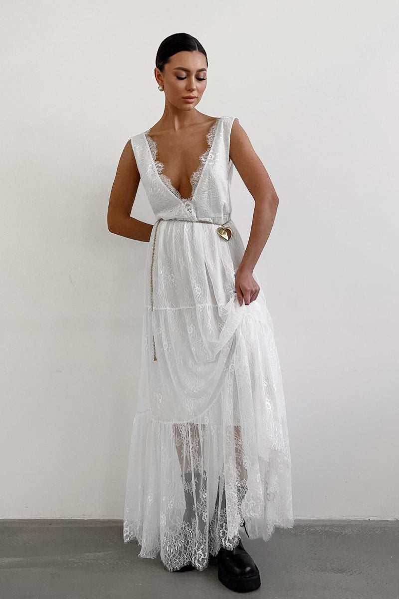 V Neck Loose Lace Maxi Dress