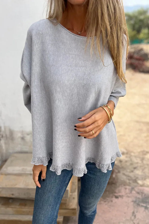 Color Loose Long Sleeve Lace Knitted Sweater