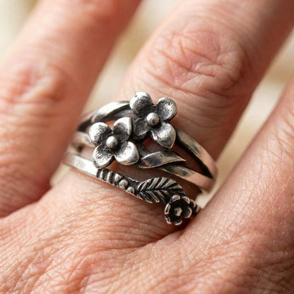Vintage Silver Flower Layered Ring