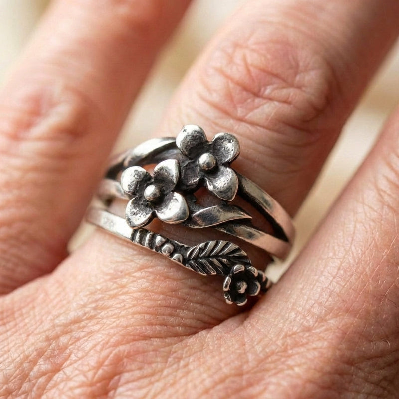 Vintage Silver Flower Layered Ring