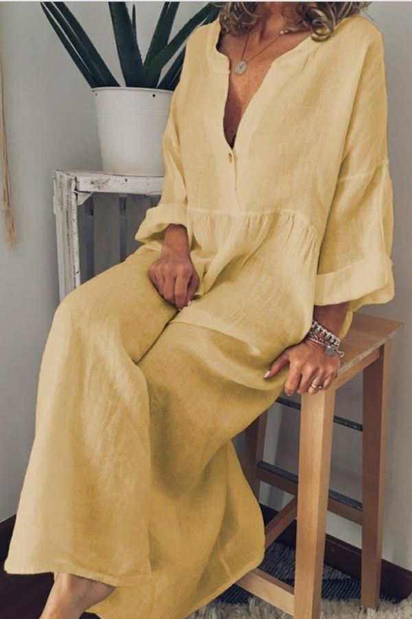 V Neck Color Maxi Dress