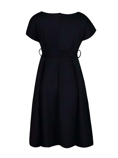 Bowknot Lace-up Color V-neck Midi Dresses