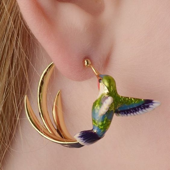 Vintage Enamel Hummingbird Hoop