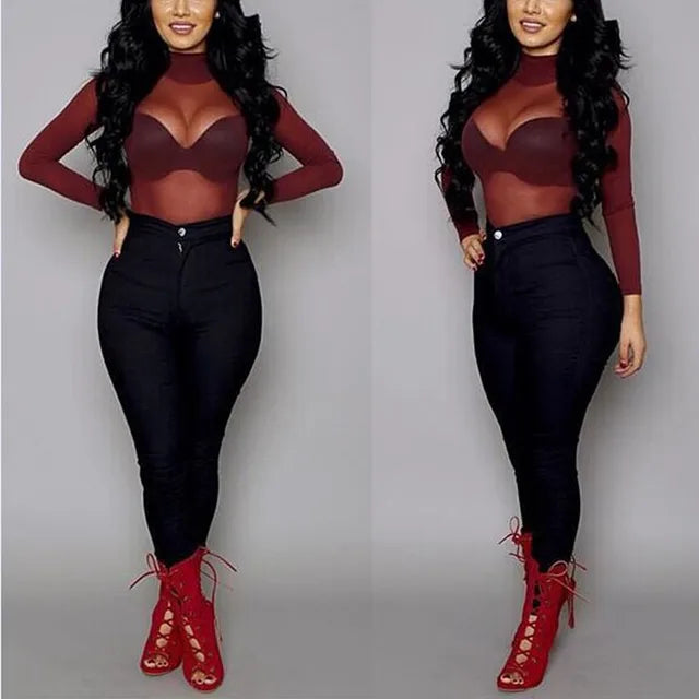T Shirt See Through Transparent Mesh Tops Long Sleeve Sheer Slim Turtleneck T-shirt