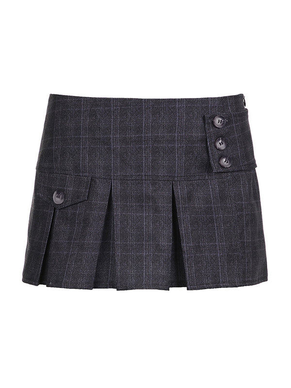 Grey Irregular Hem Multiple Buttons Mini Skirt
