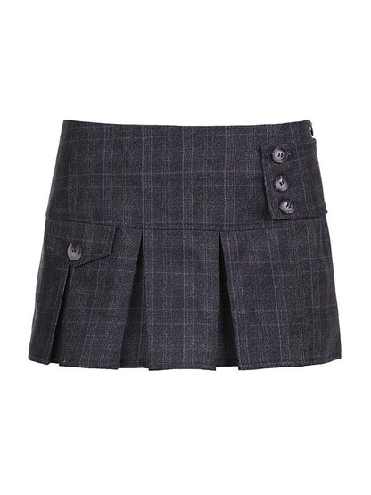 Grey Irregular Hem Multiple Buttons Mini Skirt