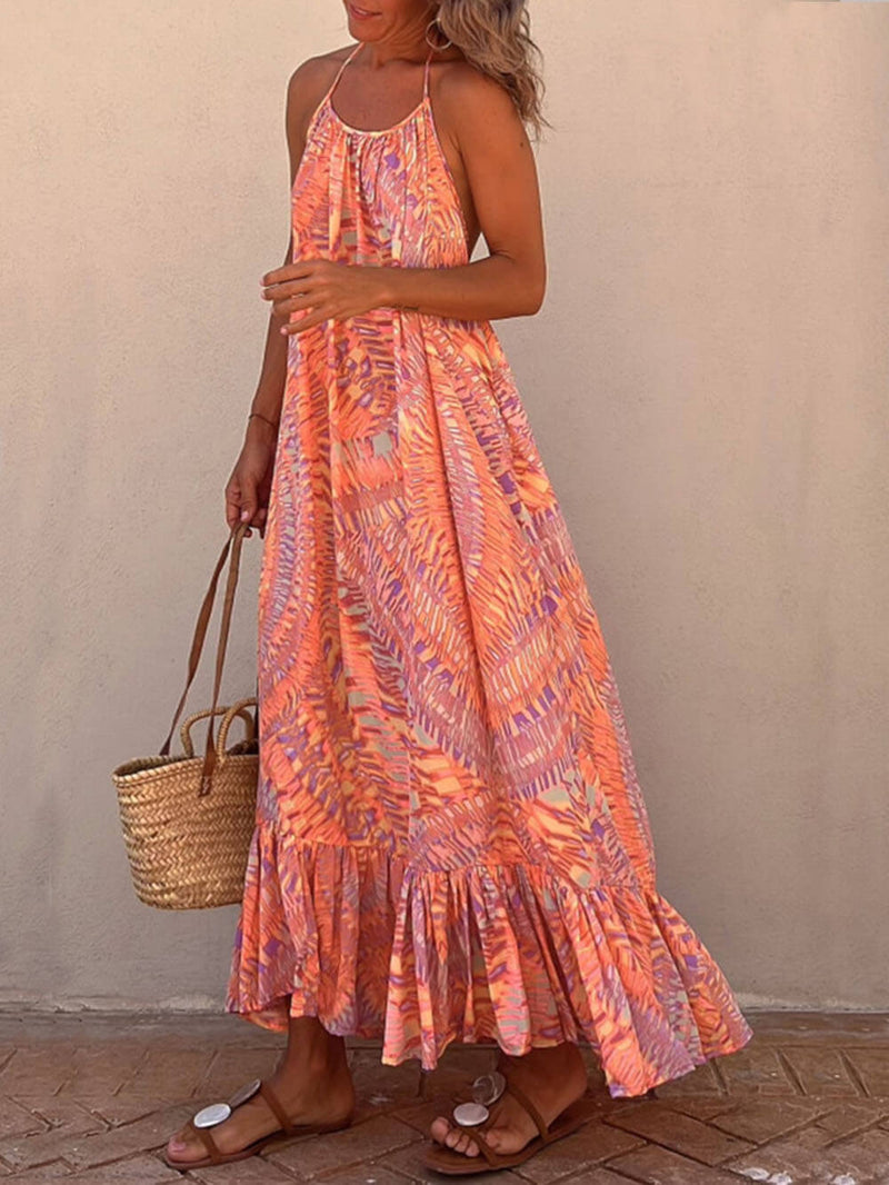 Santorini Sunrise - Print A-line Maxi Dress