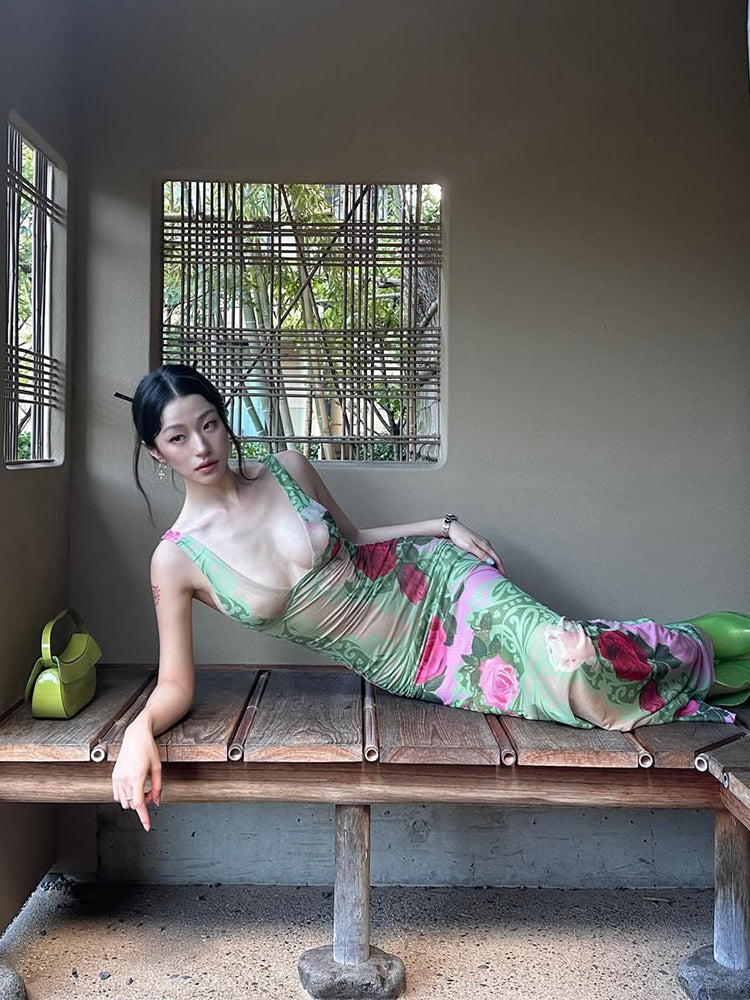 Art Print Sleeveless Maxi Dress