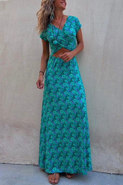 One Dress Two Ways Short Sleeve Printed Maxi Dress