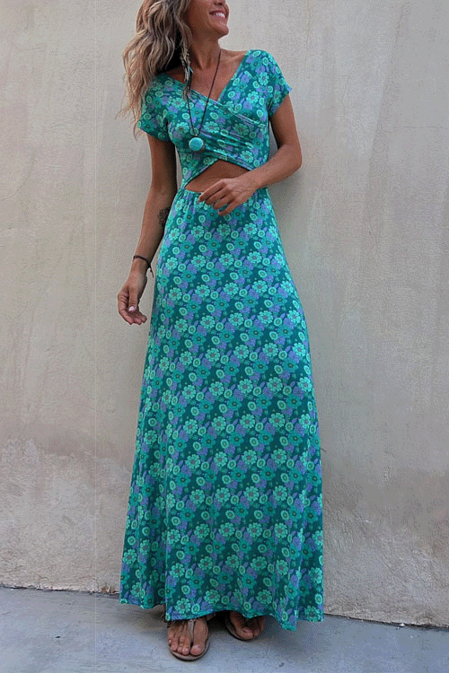 One Dress Two Ways Short Sleeve Printed Maxi Dress