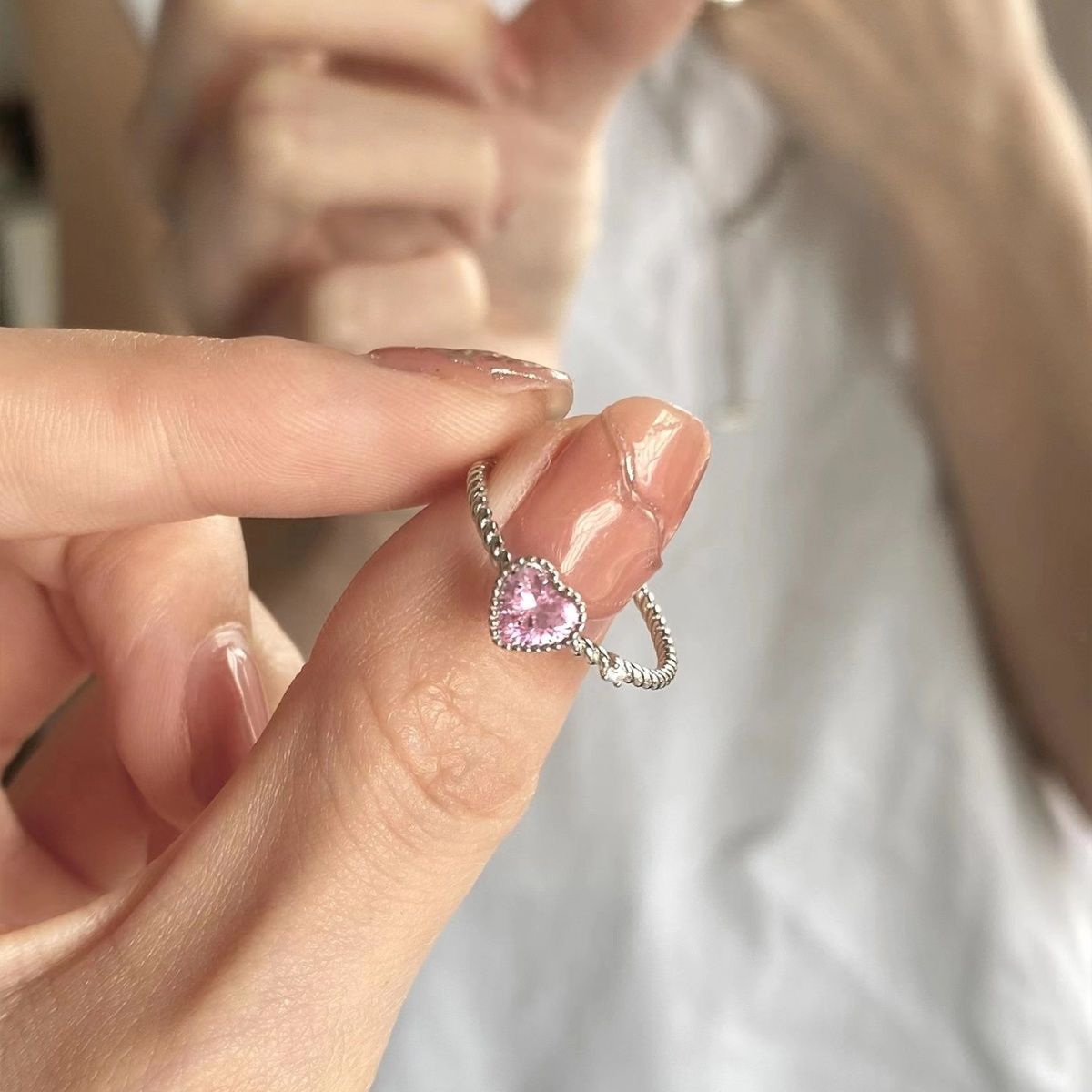 Elegant Pink Heart Ring