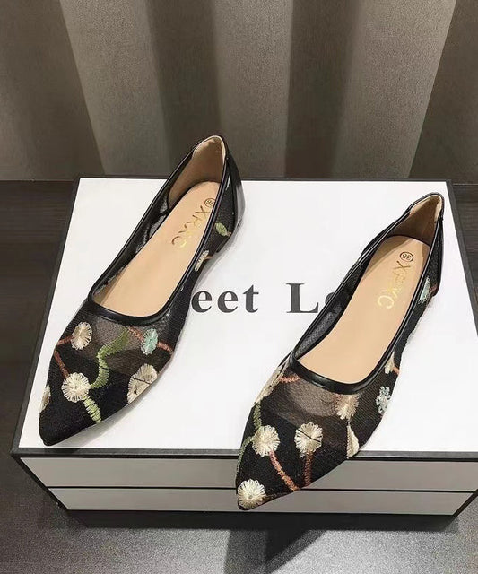 Spring Summer New Chinese Style Embroidery Mesh Flat Shoes