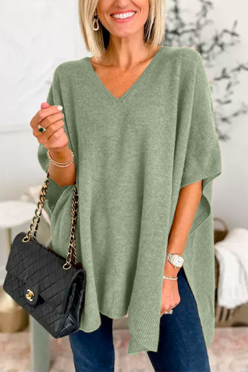 Chicest V Neck Loose Fit Poncho Sweater