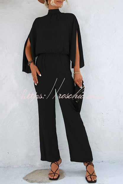 Color Slit Back Lace Up Hollow Long Sleeve Jumpsuit