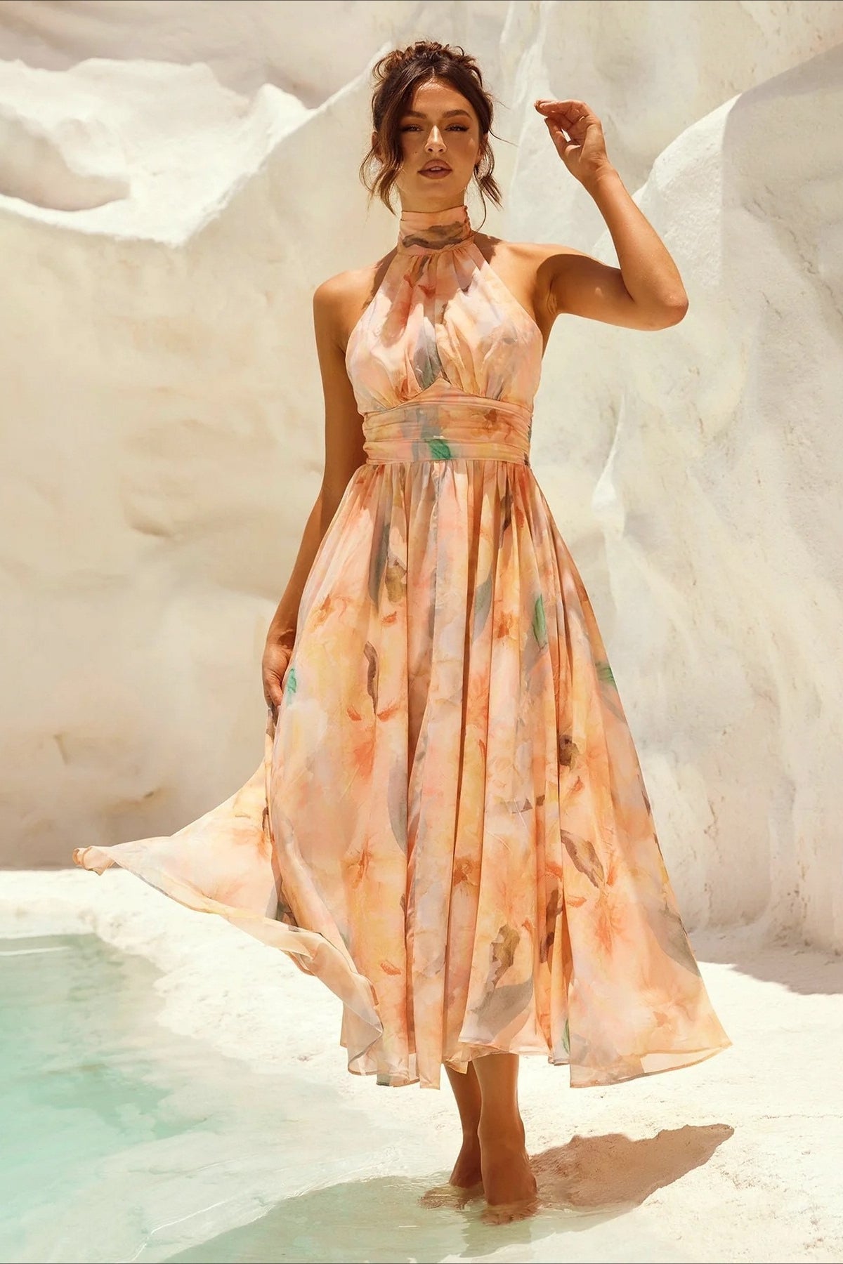 Sleeveless Halter Backless Midi Dress