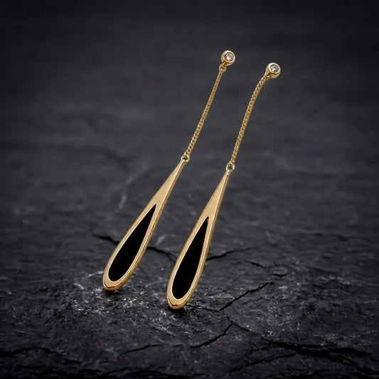 Black Drop Tassel Long Earrings