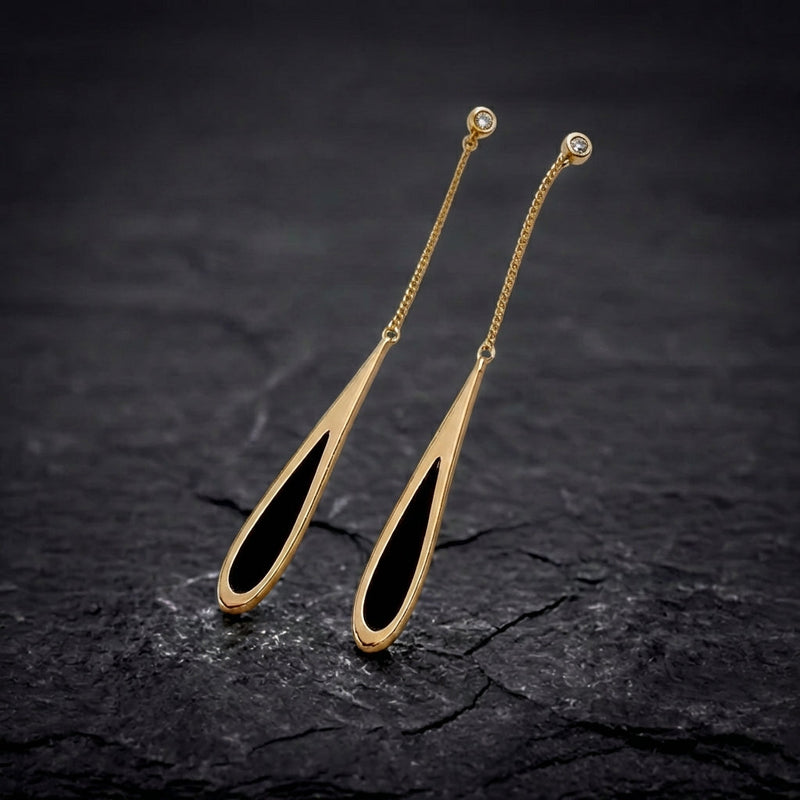 Black Drop Tassel Long Earrings