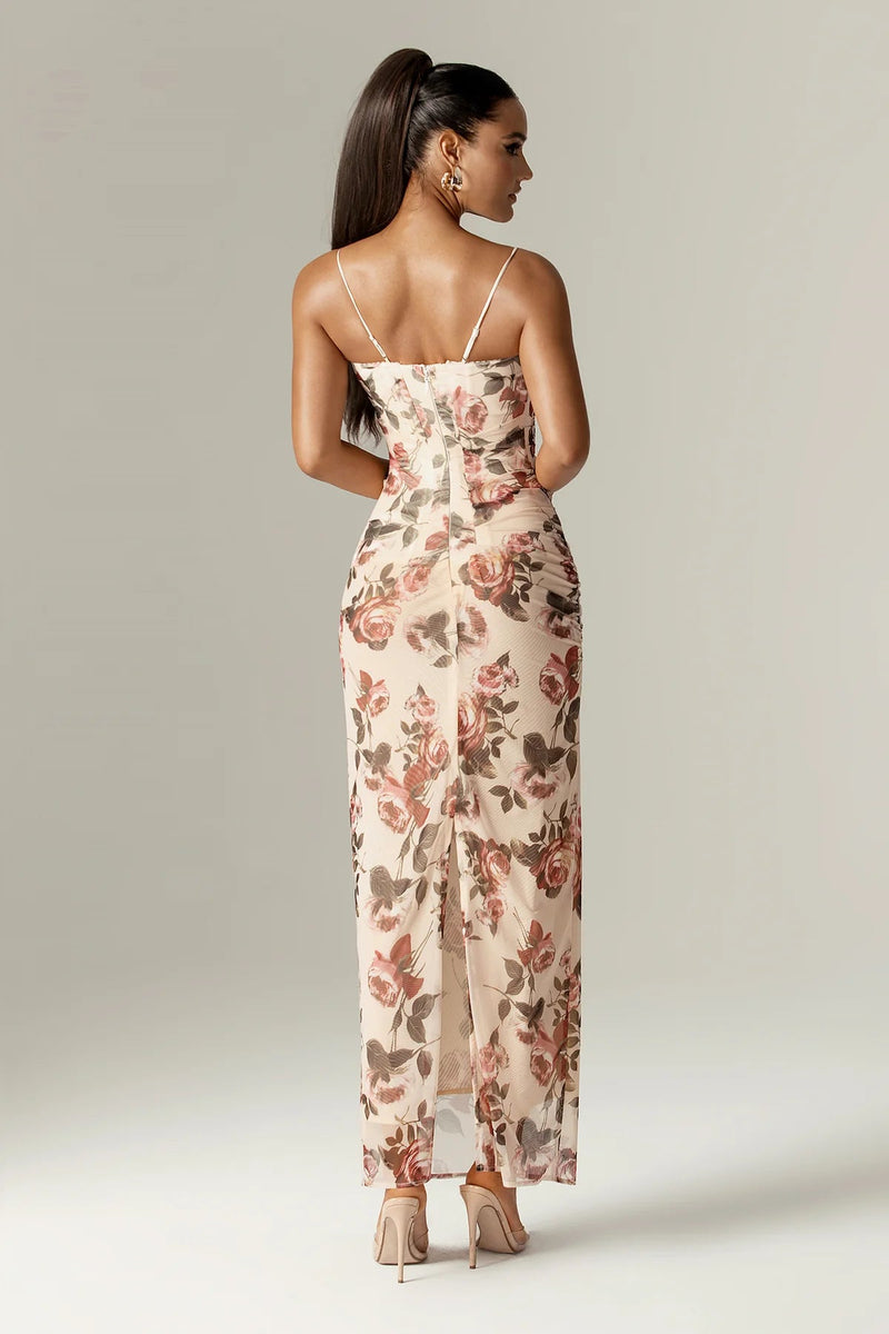 Valencia Bloom - Corset Maxi Dress With Italian Rose Print