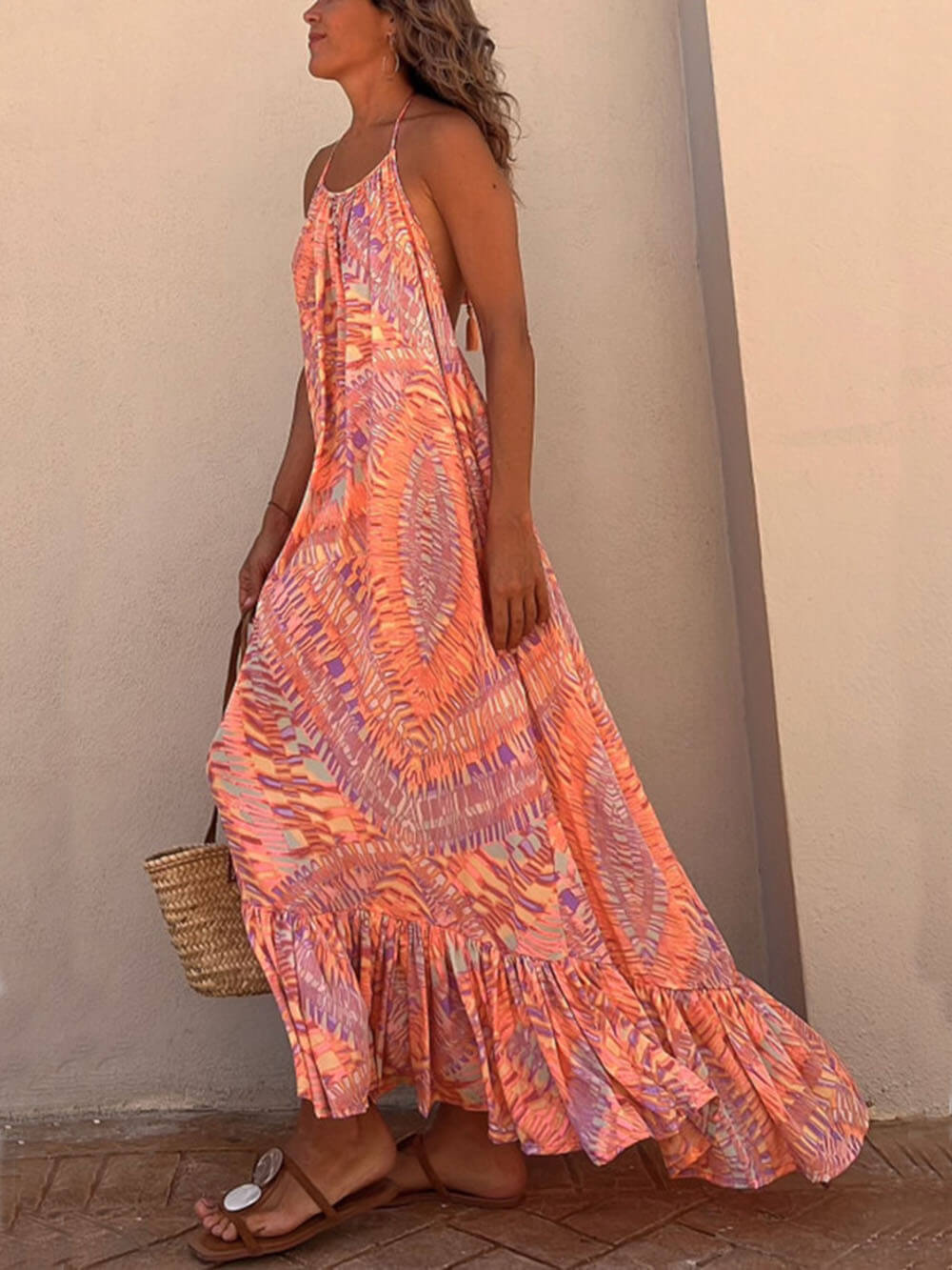 Santorini Sunrise - Print A-line Maxi Dress