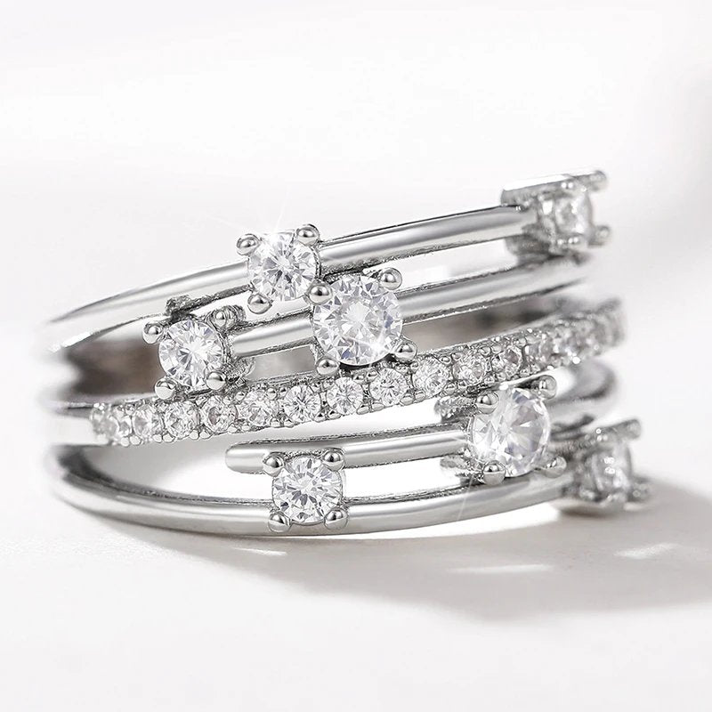 Elegant Crystal Crossover Ring