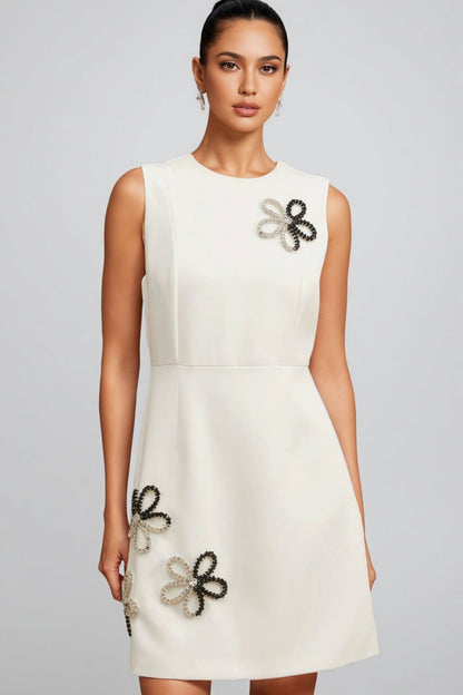 Vida White Round Neck Mini Dress