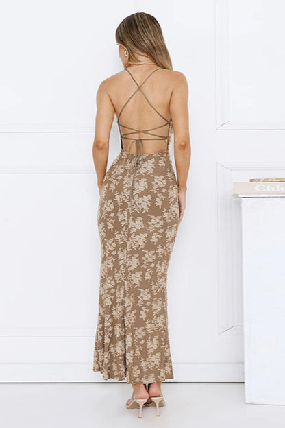 Jacquard V-neck Backless Cami Maxi Dress