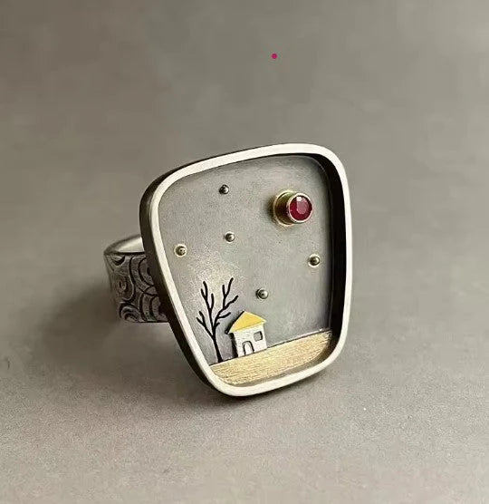 Vintage Landscape Inlay Ring