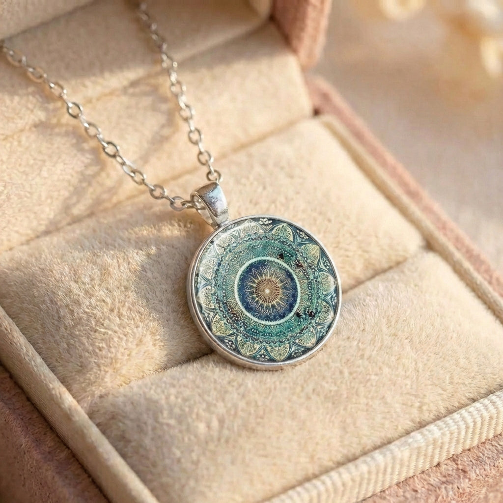 Vintage Rounded Blue Mandala Necklace