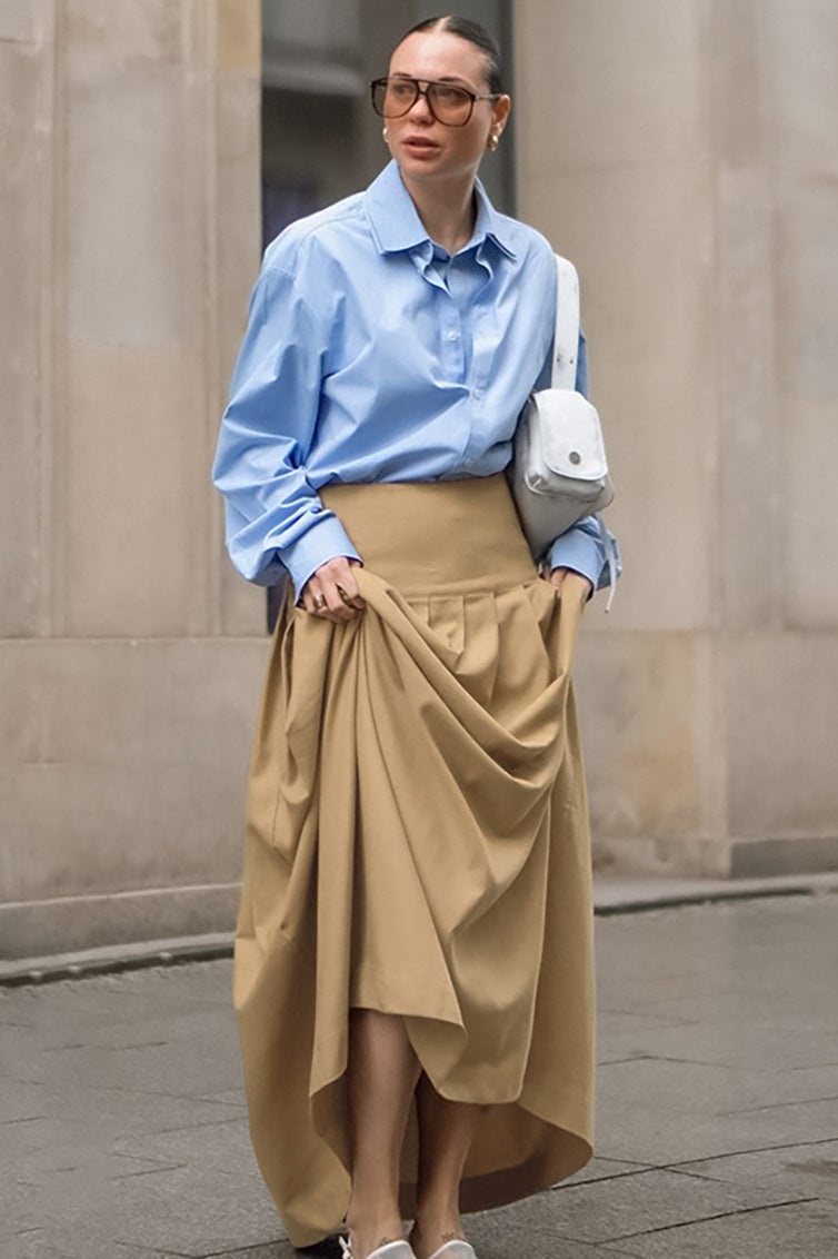 Color Pleated Midi Skirt