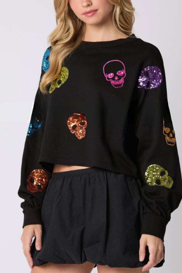 Halloween Skull Sequined Loose Sweatshirt