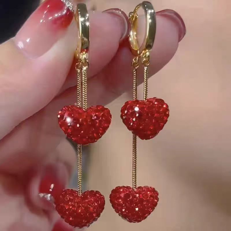 Red Crystal Heart Earrings