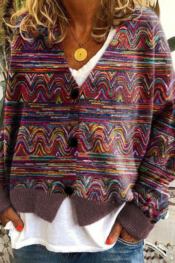 Fun and Long Sleeved Cardigan With Fun Printed Buttons
