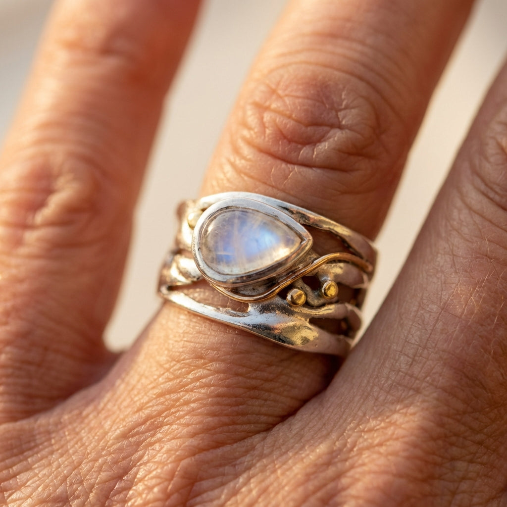 Vintage Moonstone Layered Silver Ring