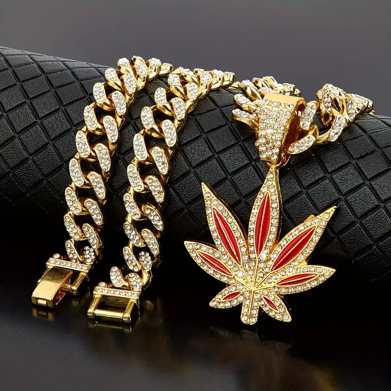 Green Leaf Retro Cuban Necklace – Hip-hop Style for